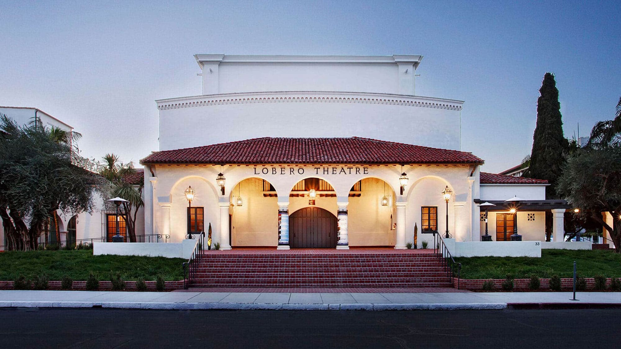 Lobero Theatre exterior at dusk